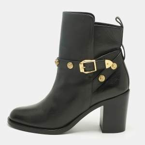 Pre Owned Versace Black Leather Medusa Ankle Length Boots Size 41