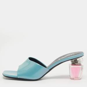 مملوكة مسبقًا Versace Bright Crystal Size 39 Blue Patent Leather Slide Sandals