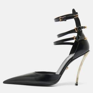 مملوكة مسبقًا Versace Pin-Point Size 39.5 Black Leather Pumps