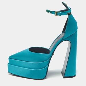 مملوكة مسبقًا Versace Aevitas Size 41 Teal Blue Satin Platform Pumps