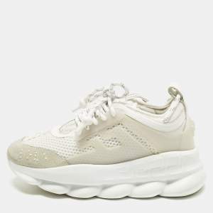 مملوكة مسبقًا Versace Chain Reaction Size 37.5 White Mesh and Suede Low Top Sneakers