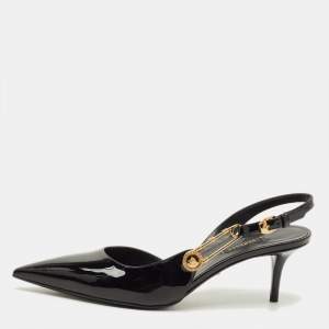 مملوكة مسبقًا Versace Safety Pin Size 41 Black Patent Leather Pumps