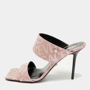 Pre Owned Versace Medusa Size 40 Pink Canvas Slide Sandals
