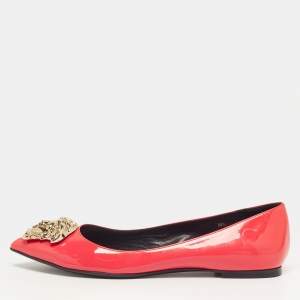 Pre Owned Versace Medusa Size 38.5 Red Patent Leather Ballet Flats