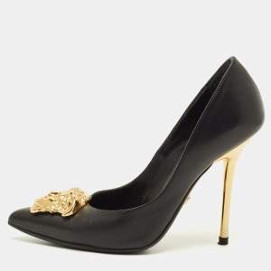 Pre Owned Versace Medusa Size 35.5 Black/Gold Leather Pumps