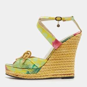 Pre Owned Versace Size 37 Multicolor Satin Espadrille Sandals