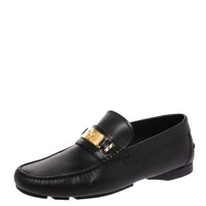 Versace Black Leather Medusa Detail Slip On Loafers Size 40