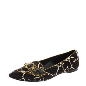 Versace Brown/White Leopard Print Calfhair and Leather Flats Size 39.5       