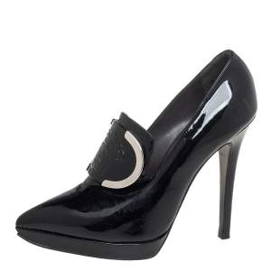 Pre Owned Versace Black Patent Leather Medusa Pointed Toe Pumps Size 38