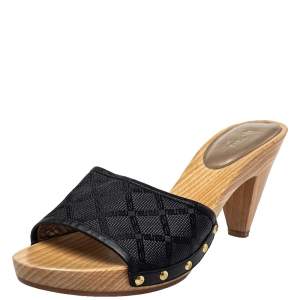 Versace Black Canvas And Leather Mule Sandals Size 39