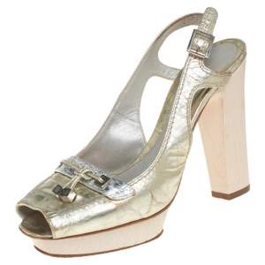 Versace Gold Leather Slingback Sandals Size 37