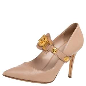 Pre Owned Versace Beige Leather Medusa Embellished Mary Jane Pumps Size 37