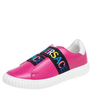 Versace Pink Leather Slip-On Sneakers Size 36