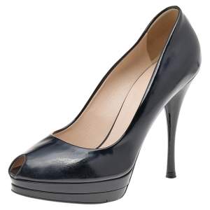 Versace Black Patent Leather Peep Toe Platform Pumps Size 38