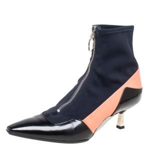 Pre Owned Versace Multicolor Fabric And Leather Sock Ankle Length Boots Size 38