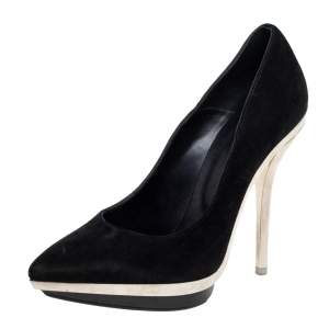 Pre Owned Versace Black  Suede  Pointed Toe Platform Pumps Size 37