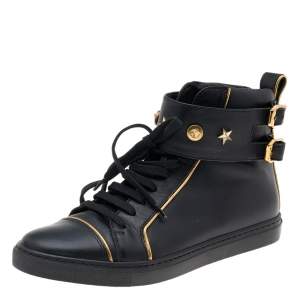 Versace Black Leather Buckle Medusa High Top Sneakers Size 37