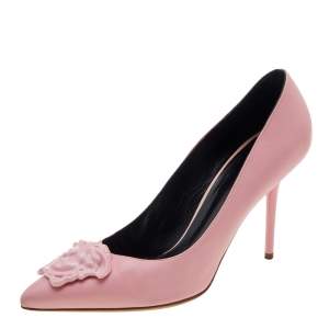Pre Owned Versace Pink Leather Medusa Pointed Toe Pumps Size 39