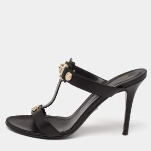 Versace Black Leather Medusa Slide Sandals Size 40