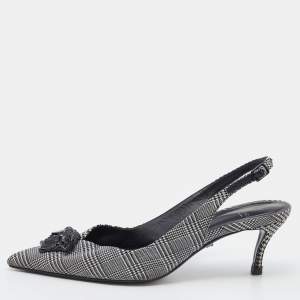 Versace Black/White Houndstooth Fabric Palazzo Medusa Slingback Sandals Size 40