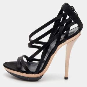 Versace Black Satin Strappy Sandals Size 37