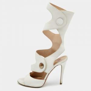 Versace White Leather Cutout Calf Length Sandals 39
