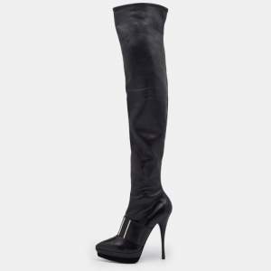Pre Owned Versace Black Leather Platform Thigh High Boots Size 41
