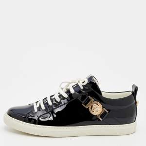 Versace Black Patent Leather Medusa Head Embellished Low Top Sneakers Size 38