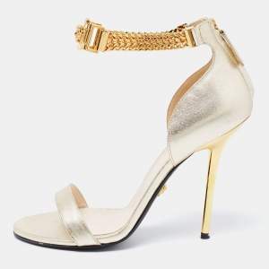 Versace Metallic Gold  Leather Medusa Chain Ankle Strap Sandals Size 40 