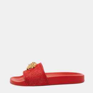 Versace Red Rubber La Medusa Flat Slides Size 39