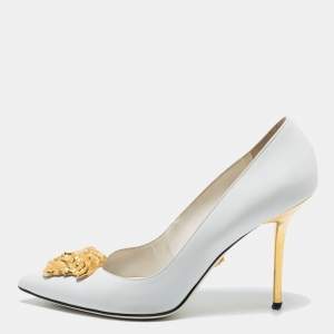 Pre Owned Versace White Leather Palazzo Pointed Toe Pumps Size 40