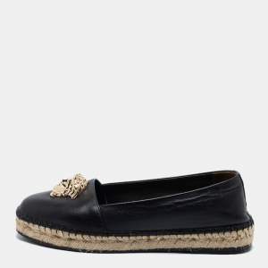 Versace Black Leather Medusa Slip on Espadrille Flats Size 37