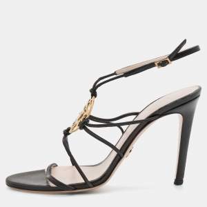 Versace Black Leather Medusa Ankle Strap Sandals Size 39