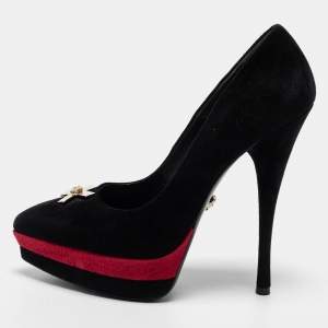 Versace Black Suede Pointed Toe Platform Pumps Size 38