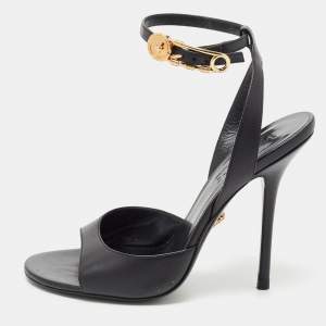 Versace Black Leather Ankle Strap Sandals Size 38