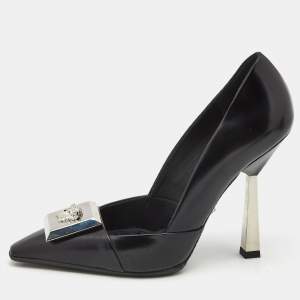 Pre Owned Versace Black Leather Medussa Metal Heel Pumps Size 37
