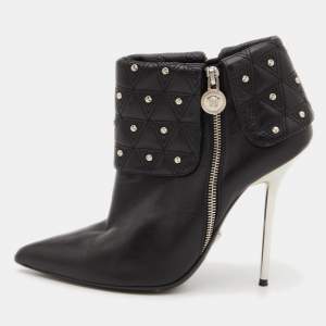 Versace Black Leather Quilted Studded Fold Ankle Booties Size 41