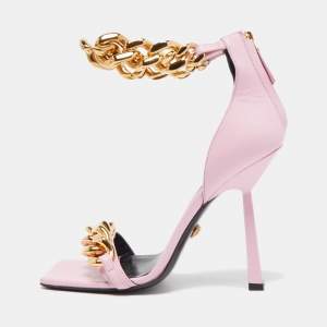 Versace Pink Leather Medusa Chain Sandals Size 39