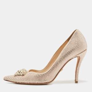 Pre Owned Versace Pink Crystal Embellished Leather Medusa Pumps Size 39