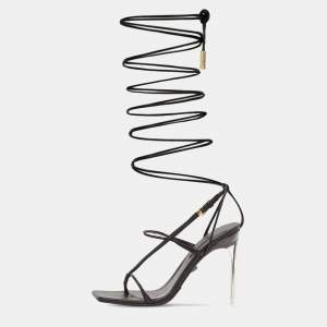 Versace Black Leather Thong Lace Up Sandals Size 38