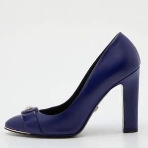 Pre Owned Versace Blue Leather Icon Medusa Pumps Size 39