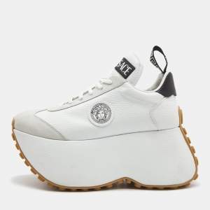 Versace White Leather and Suede Medusa Charm Detail Platform Sneakers Size 37.5