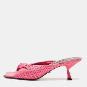 Versace Pink Pleated Leather Plisse Mules Size 38