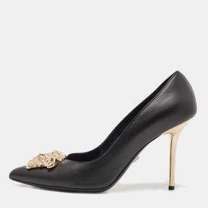 Versace Black Leather Medusa Pointed Toe Pumps Size 39