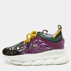 Versace Multicolor Leather and Printed Nylon Chain Reaction Sneakers Size 39