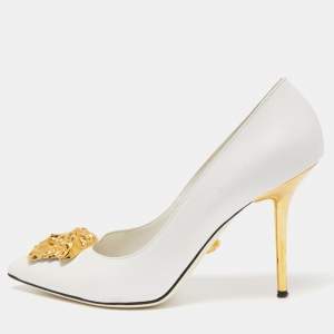 Versace White Leather Icon Medusa Pointed Toe Pumps Size 39