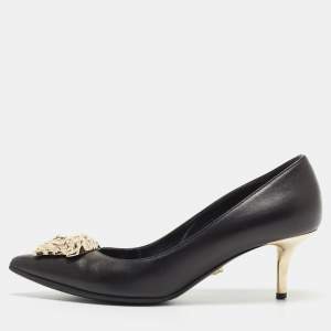 Versace Black Leather Medusa Pointed Toe Pumps Size 37