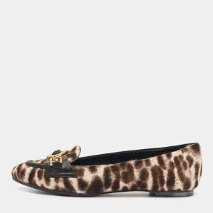 Versace Brown Leopard Print Calf Hair Medusa Ballet Flats Size 36