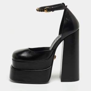 Versace Black Leather Medusa Aevitas Double Platform Pumps Size 35