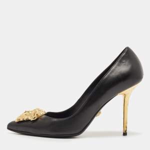 Pre Owned Versace Black Leather Medusa Head Pumps Size 38 